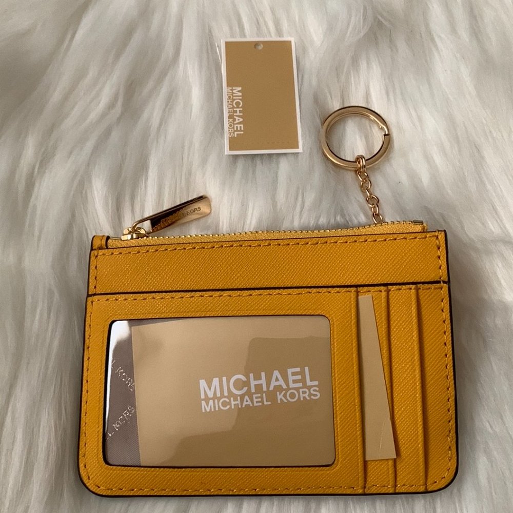 MICHAEL KORS Saffiano Leather Coin, Card, Key Wallet in Jasmine Yellow - Picture 2 of 2